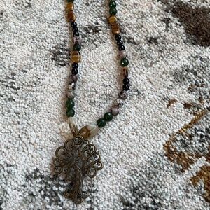 Fantasy Tree Necklace (Canadian Jade, Black Onyx, Tiger’s Eye and Lemon Quartz)